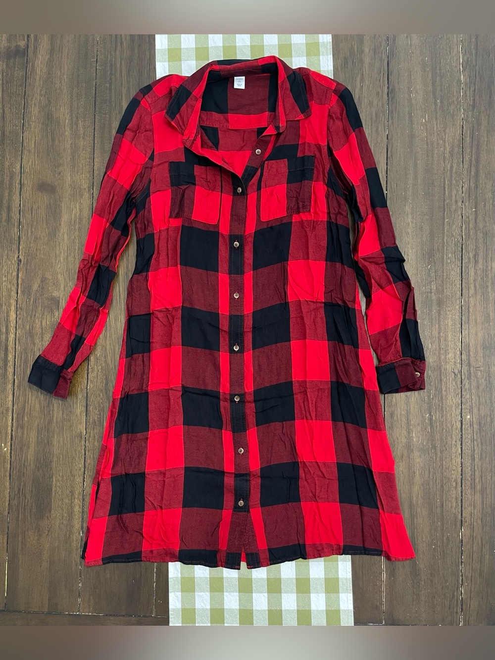Old Navy Red and Black Buffalo Plaid Shirt Dress